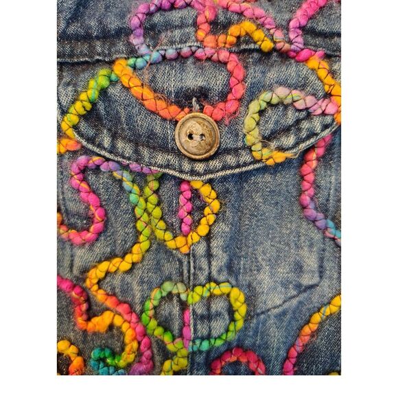 Chico's Colorful Long Sleeve Blue Denim Jacket Embroidery Artwork Size M/8 - Picture 7 of 14